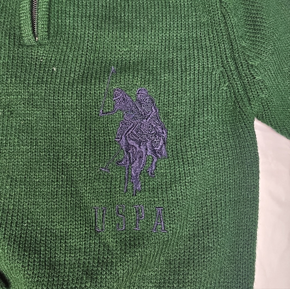 U.S. Polo Assn. Green Knit Quarter Zip Sweater Kids Size 4 Preppy Vintage - Picture 4 of 8